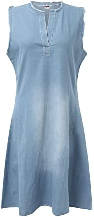 Sfascumop V-Neck Bodycon Denim Dress - Blue Chambray for Summer