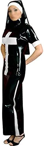 Sleek Long Latex Dress with Nun Habit Trims