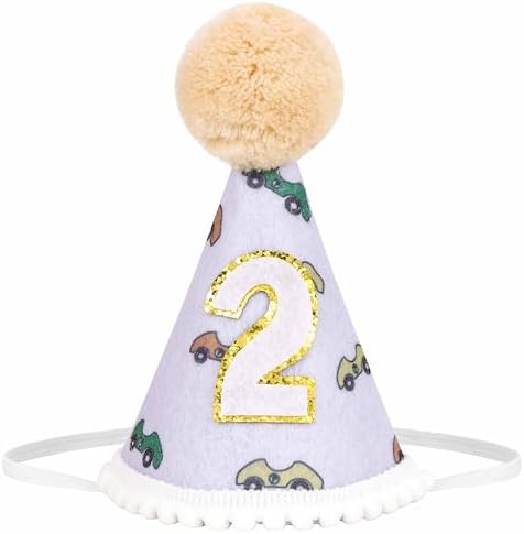 Tihebax 2nd Birthday Party Hat Boys Car Design Toddler Size