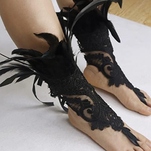 Homelex Womens Black Lace Feather Gloves Witch Angel Costume Accessories