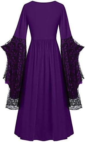 TIGENA Halloween Plus Size Witch Costume Long Sleeve Gothic Medieval Dress