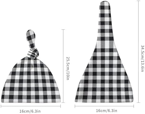 Plaid Black and White Baby Newborn Beanie Hat Set