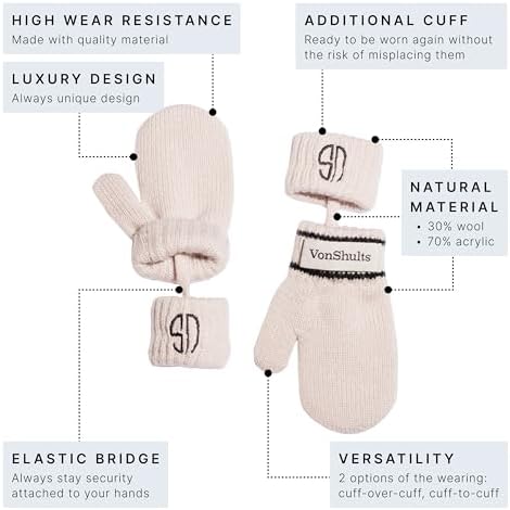 Warm Stylish Merino Wool Winter Gloves for Kids Toddlers