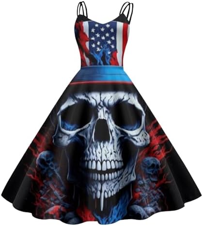 Sfascumop Red White and Blue Patriotic Dress for Women