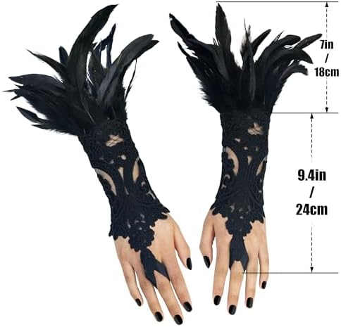 Homelex Womens Black Lace Feather Gloves Witch Angel Costume Accessories