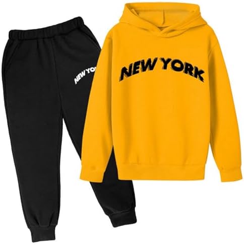 childrens printed hoodie set for boys with soft lining and letter print