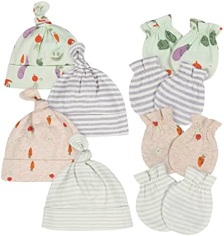 Babys Look 4 Caps 4 Mitten Sets for Day Night
