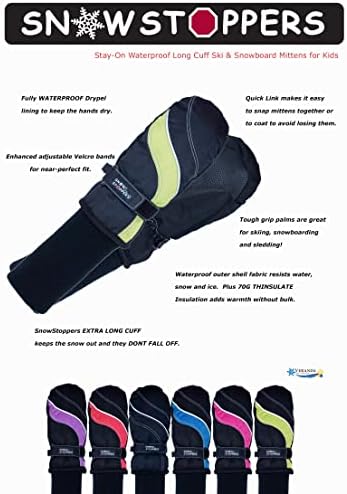 SnowStoppers Kids Waterproof Ski Snowboard Winter Mittens Warm Durable for Kids