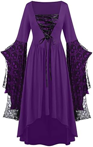 TIGENA Halloween Plus Size Witch Costume Long Sleeve Gothic Medieval Dress