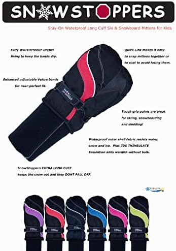 SnowStoppers Kids Waterproof Ski Snowboard Mitten Thinsulate 120g Polyfill
