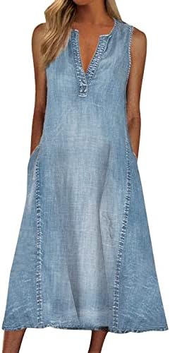 Sfascumop V-Neck Bodycon Denim Dress - Blue Chambray for Summer