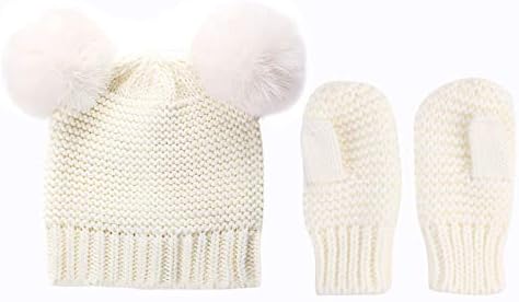 Winter Knitted Hats with Scarves Fuzzy Bear Headwear for Babies
