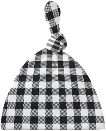 Plaid Black and White Baby Newborn Beanie Hat Set