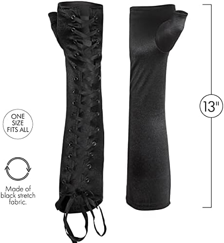 Long Black Fingerless Lace Up Gloves for Dress Up Costume