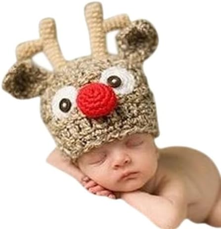 Handmade Knitted Reindeer Hat for Newborn Boys with Antlers