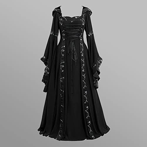 Muyise Womens Medieval Renaissance Gown Dress - Gothic Steampunk Evening Party Dress Black