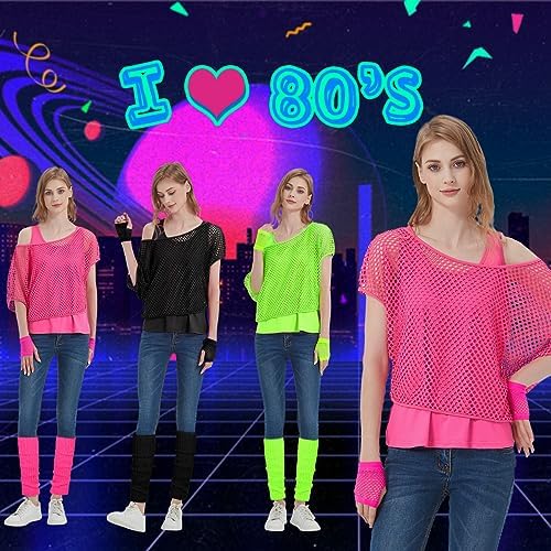 WILDPARTY Womens 80s Neon Fishnet T-Shirt Casual Stylish