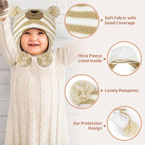 Century Star Baby Winter Fleece Hat with Pom Poms