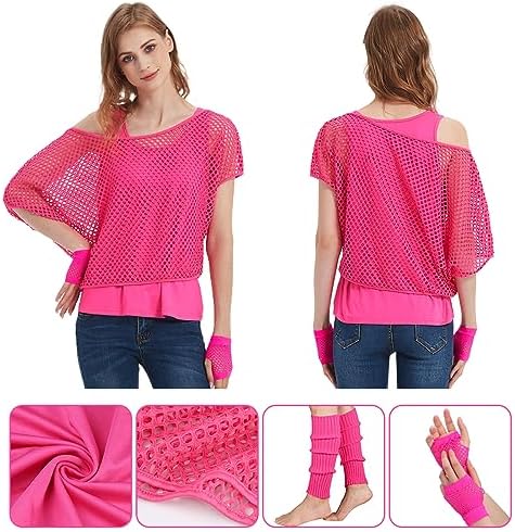 WILDPARTY Womens 80s Neon Fishnet T-Shirt Casual Stylish
