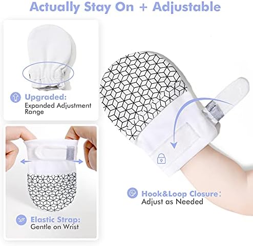 HAPIU Baby No Scratch Mittens Stay On - 100 Cotton Breathable and Adjustable
