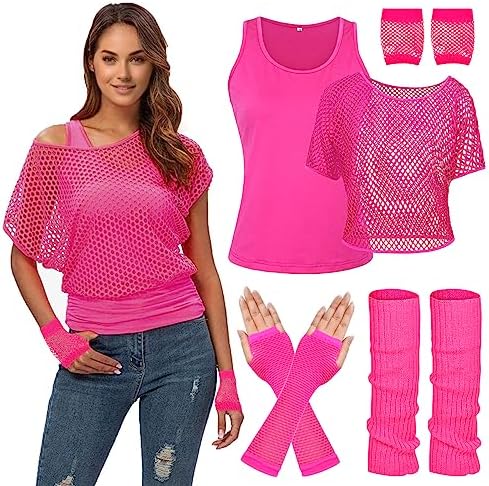 WILDPARTY Womens 80s Neon Fishnet T-Shirt Casual Stylish