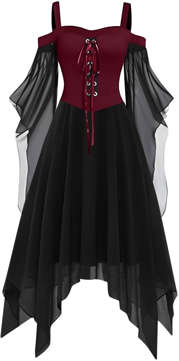 Gothic Allure Womens Halloween Plus Size Gothic Lace Off Dress