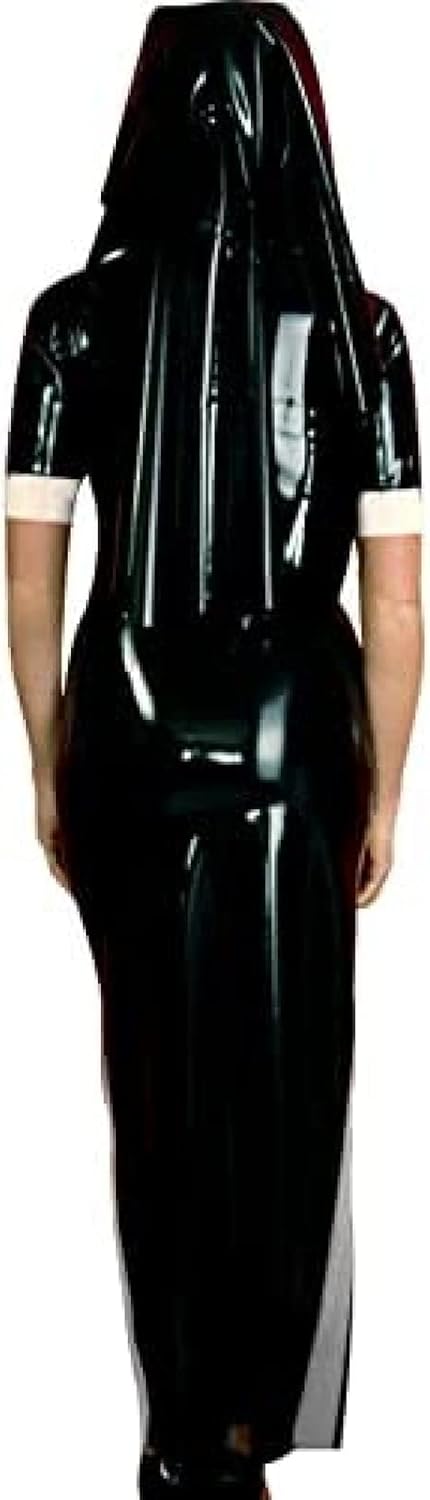 Sleek Long Latex Dress with Nun Habit Trims