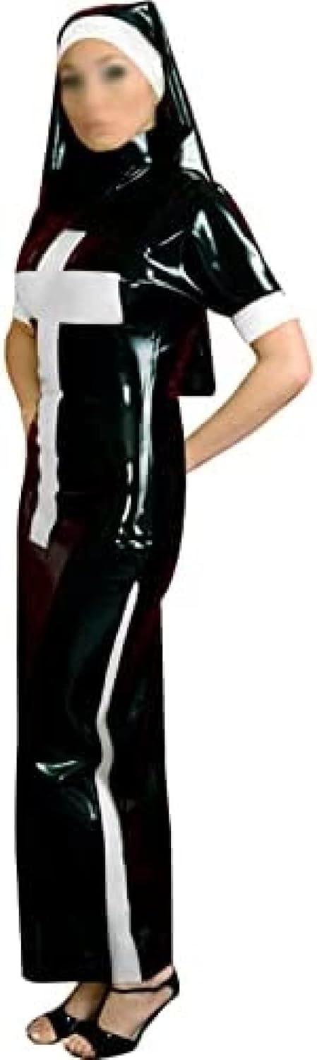 Sleek Long Latex Dress with Nun Habit Trims