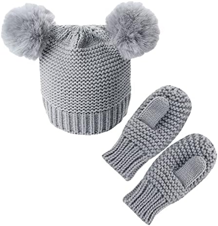 Winter Knitted Hats with Scarves Fuzzy Bear Headwear for Babies