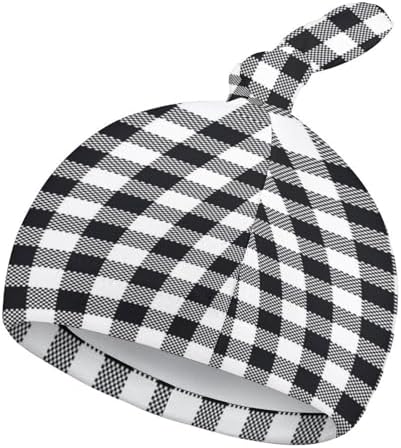 Plaid Black and White Baby Newborn Beanie Hat Set