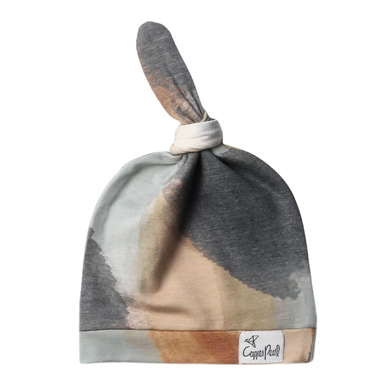Copper Pearl Baby Beanie Hat Top Knot - Stretchy Soft