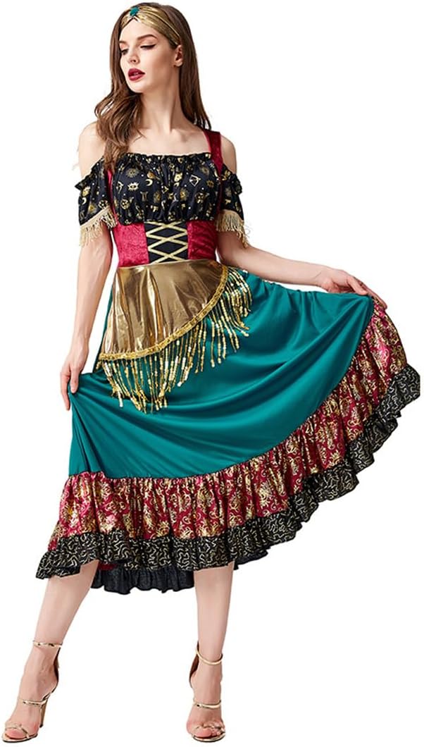 Langwei - Halloween Gypsy Girl Dress - Flowy Halloween Costume for Women