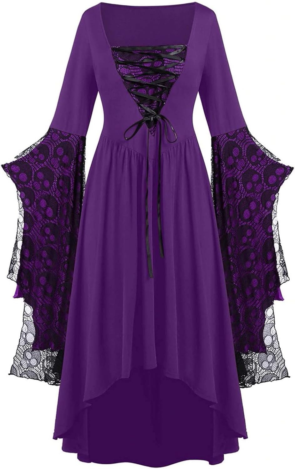 TIGENA Halloween Plus Size Witch Costume Long Sleeve Gothic Medieval Dress
