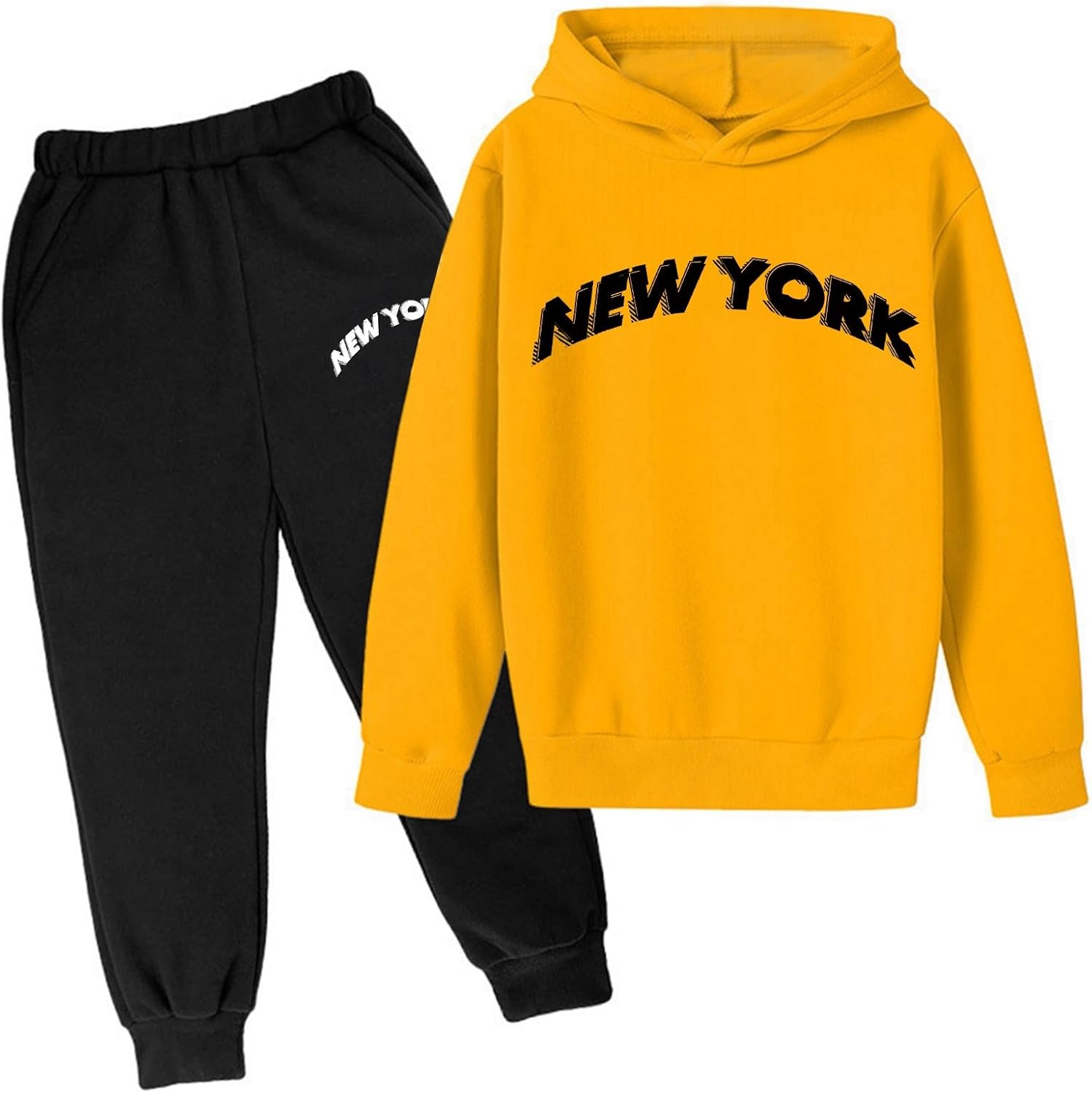 childrens printed hoodie set for boys with soft lining and letter print