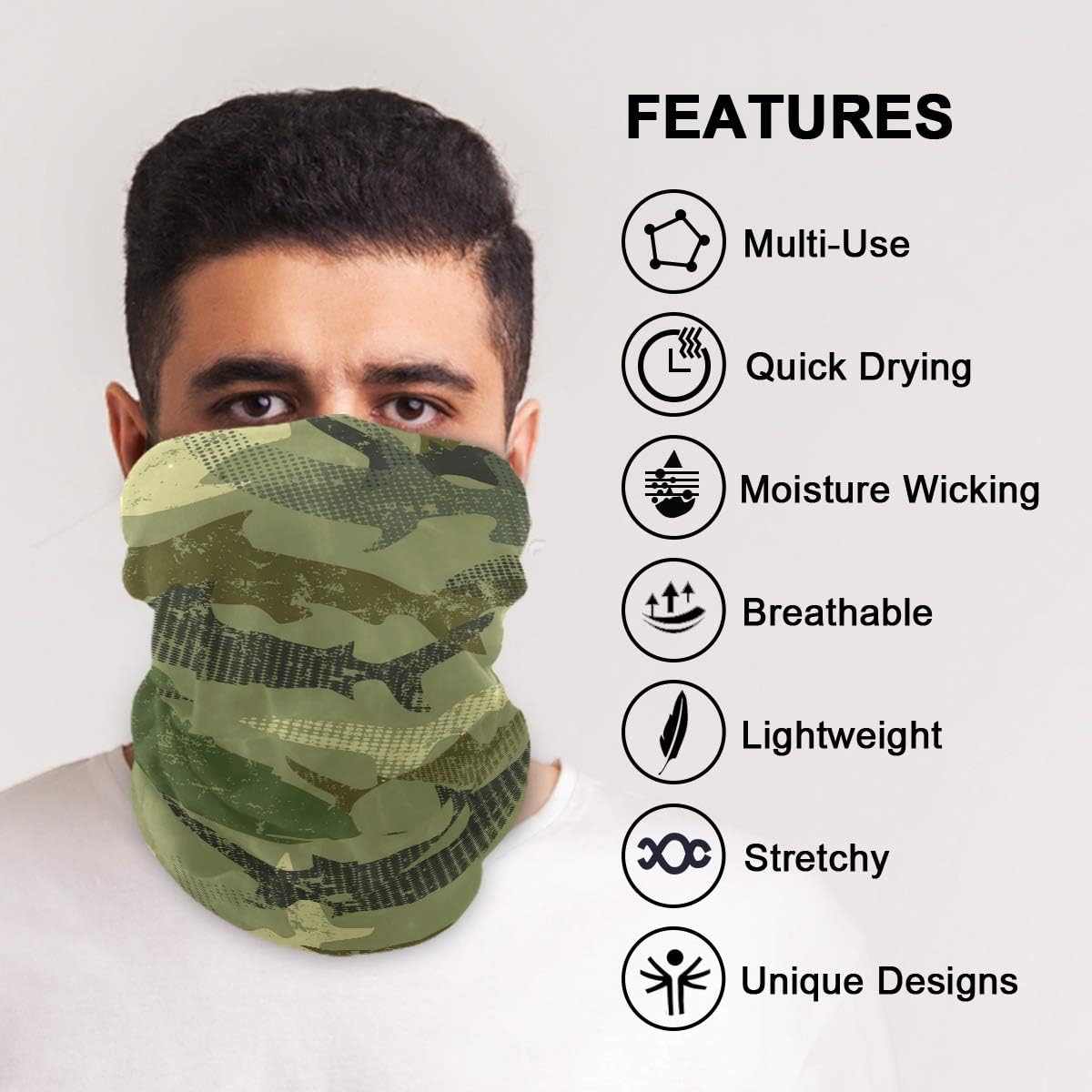UV Protection Face Cover Novelty Camouflage Bandana for Adults Kids
