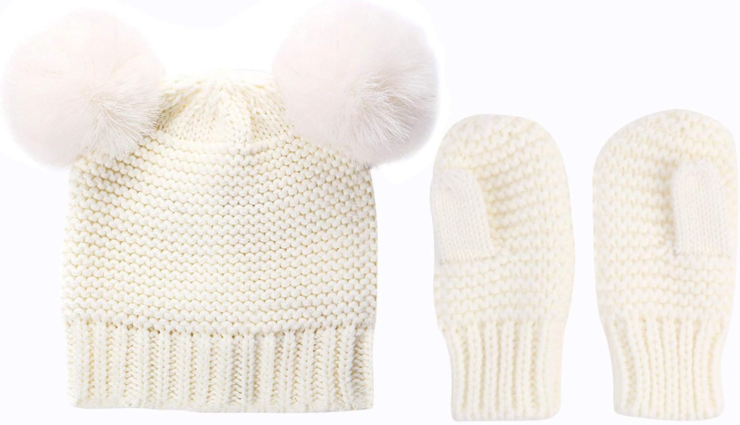Winter Knitted Hats with Scarves Fuzzy Bear Headwear for Babies