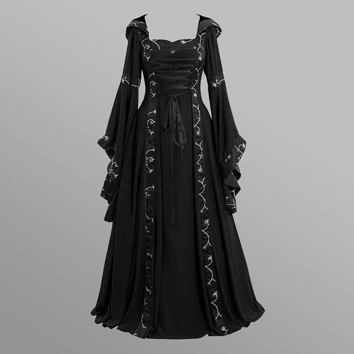 Muyise Womens Medieval Renaissance Gown Dress - Gothic Steampunk Evening Party Dress Black