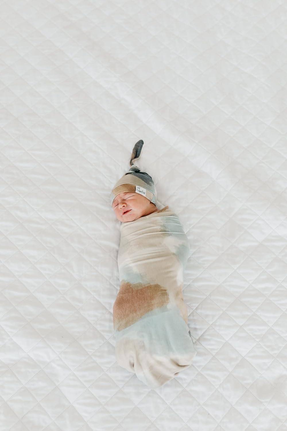 Copper Pearl Baby Beanie Hat Top Knot - Stretchy Soft