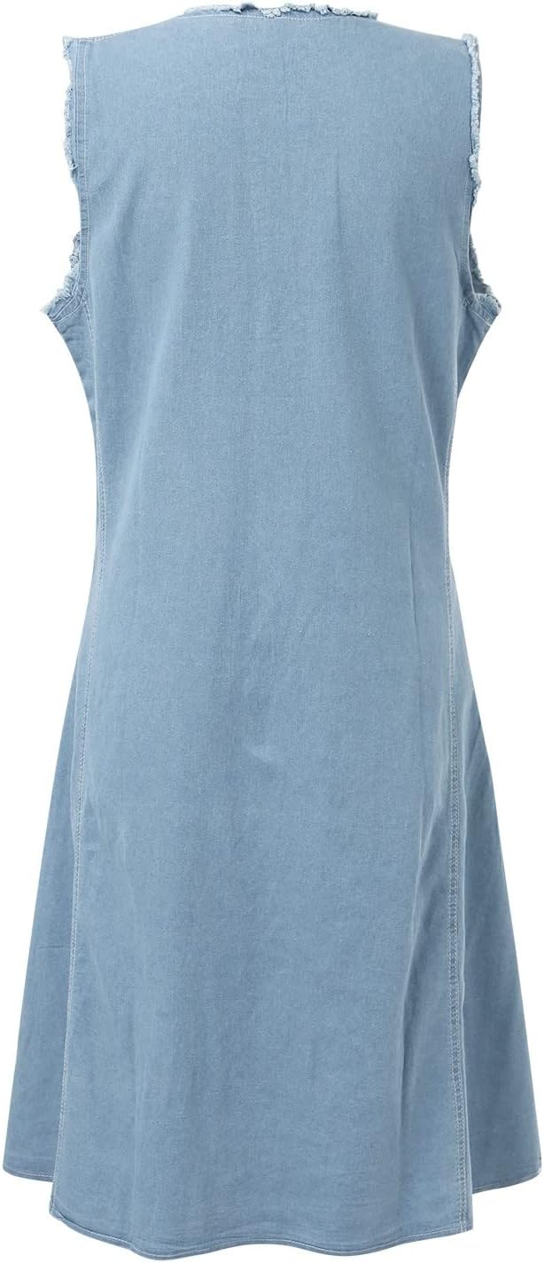 Sfascumop V-Neck Bodycon Denim Dress - Blue Chambray for Summer