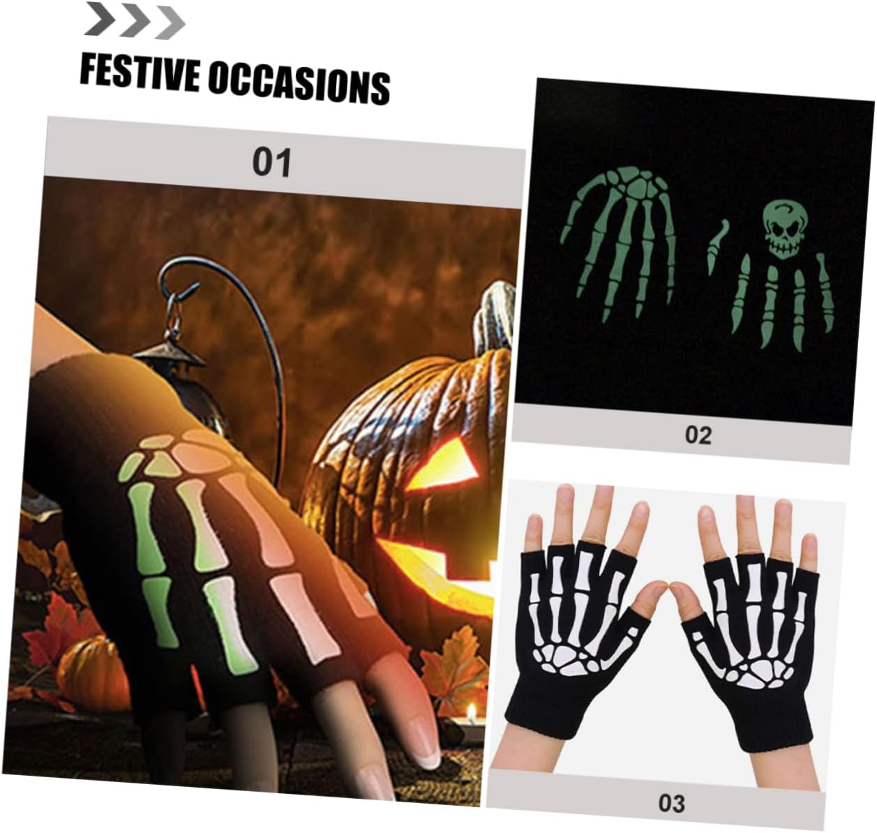 Ipetboom Spooky Skeleton Gloves Halloween cosplay