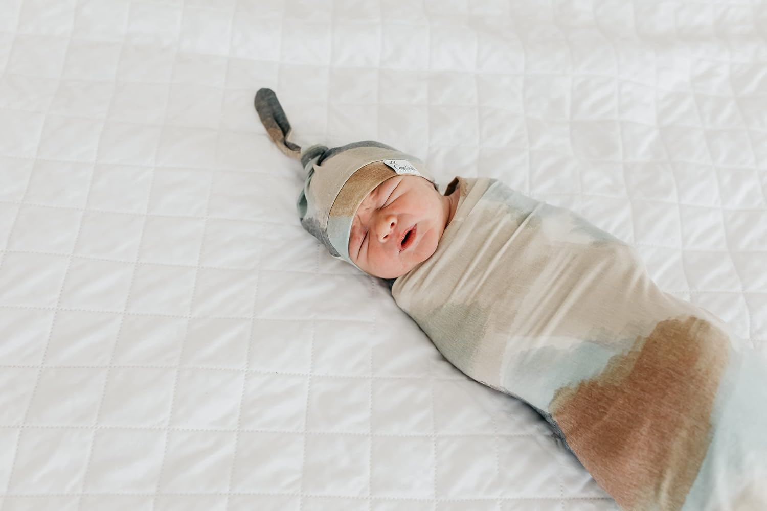 Copper Pearl Baby Beanie Hat Top Knot - Stretchy Soft