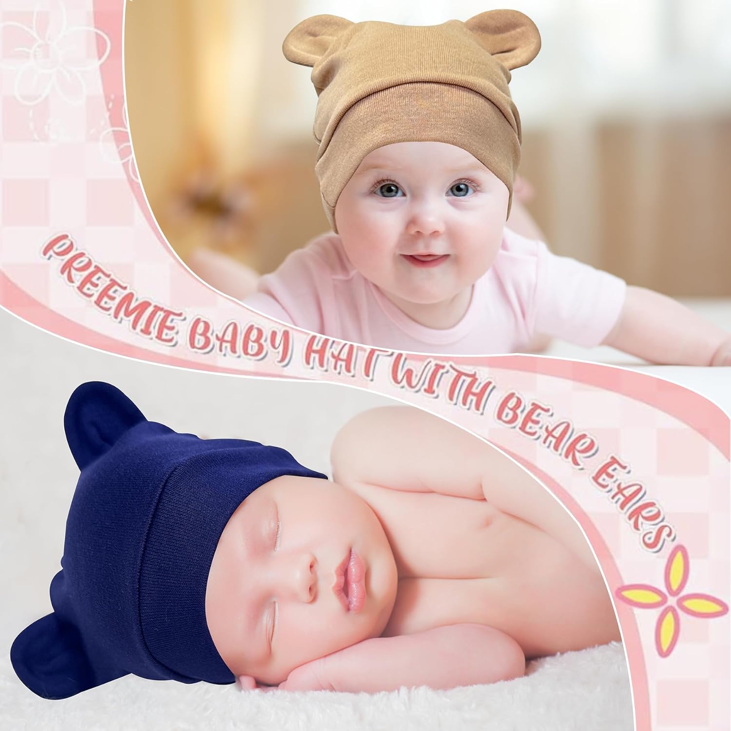 Jastore Bear Ears Infant Hats for 0-3 Months