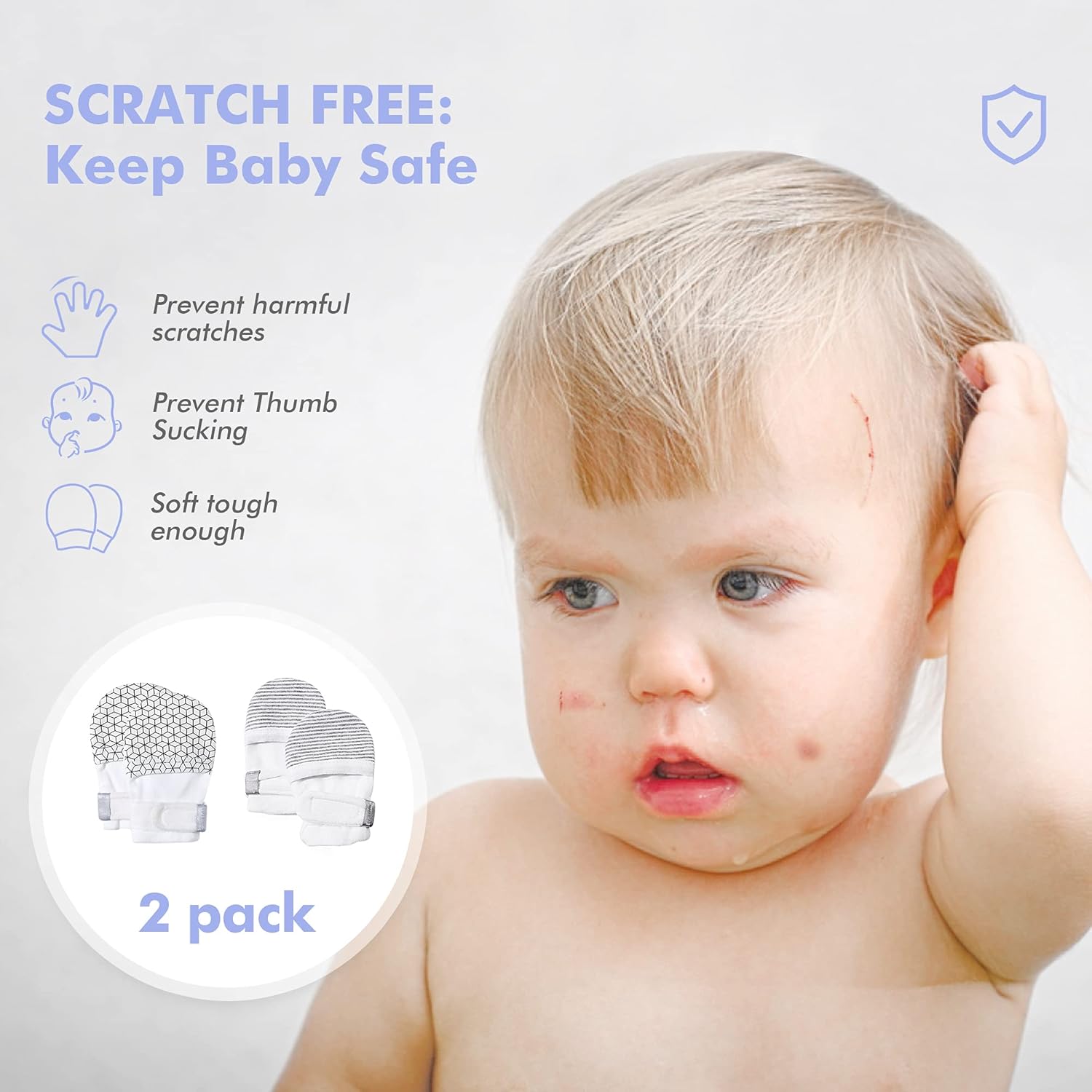HAPIU Baby No Scratch Mittens Stay On - 100 Cotton Breathable and Adjustable
