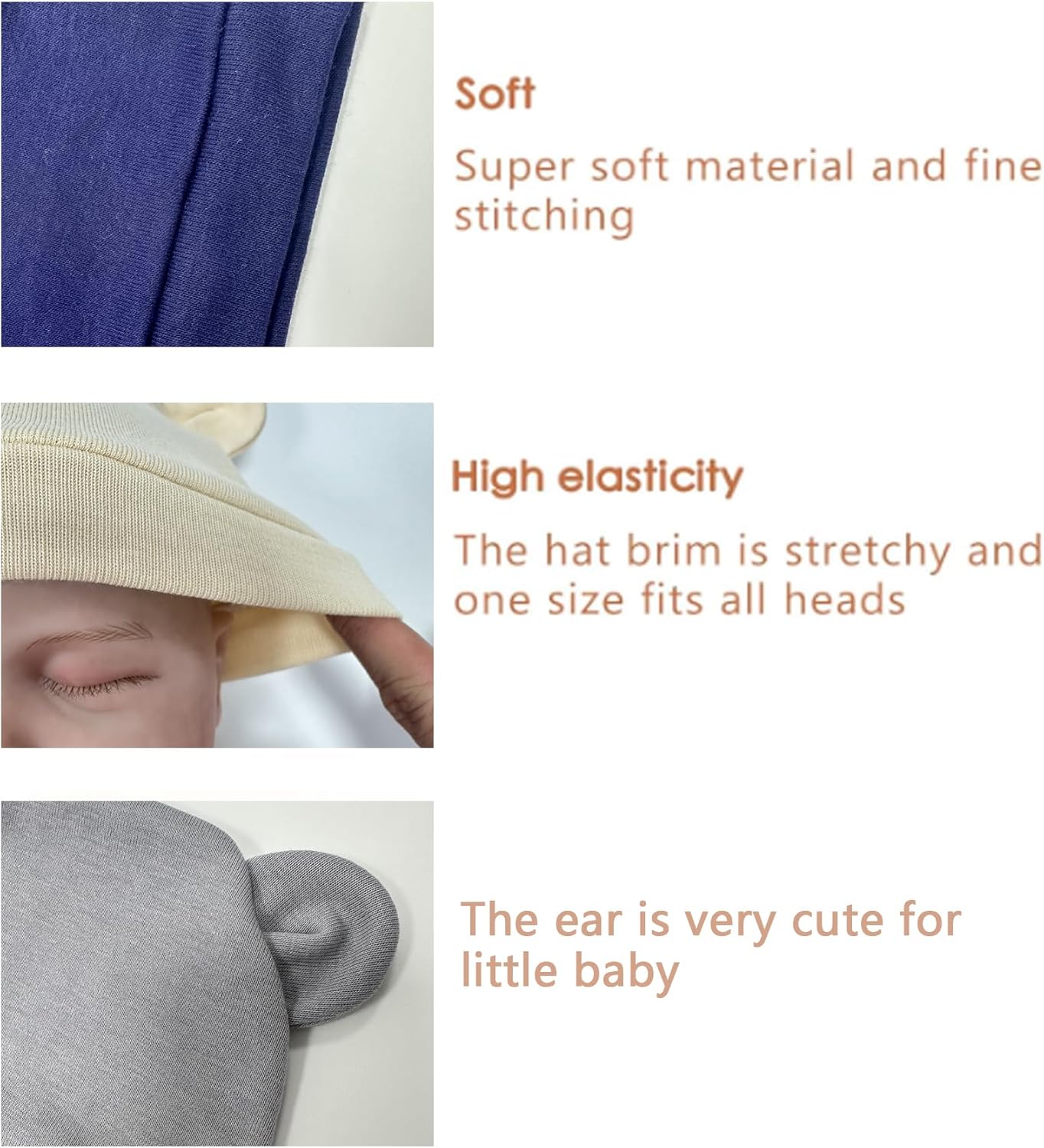 Jastore Bear Ears Infant Hats for 0-3 Months