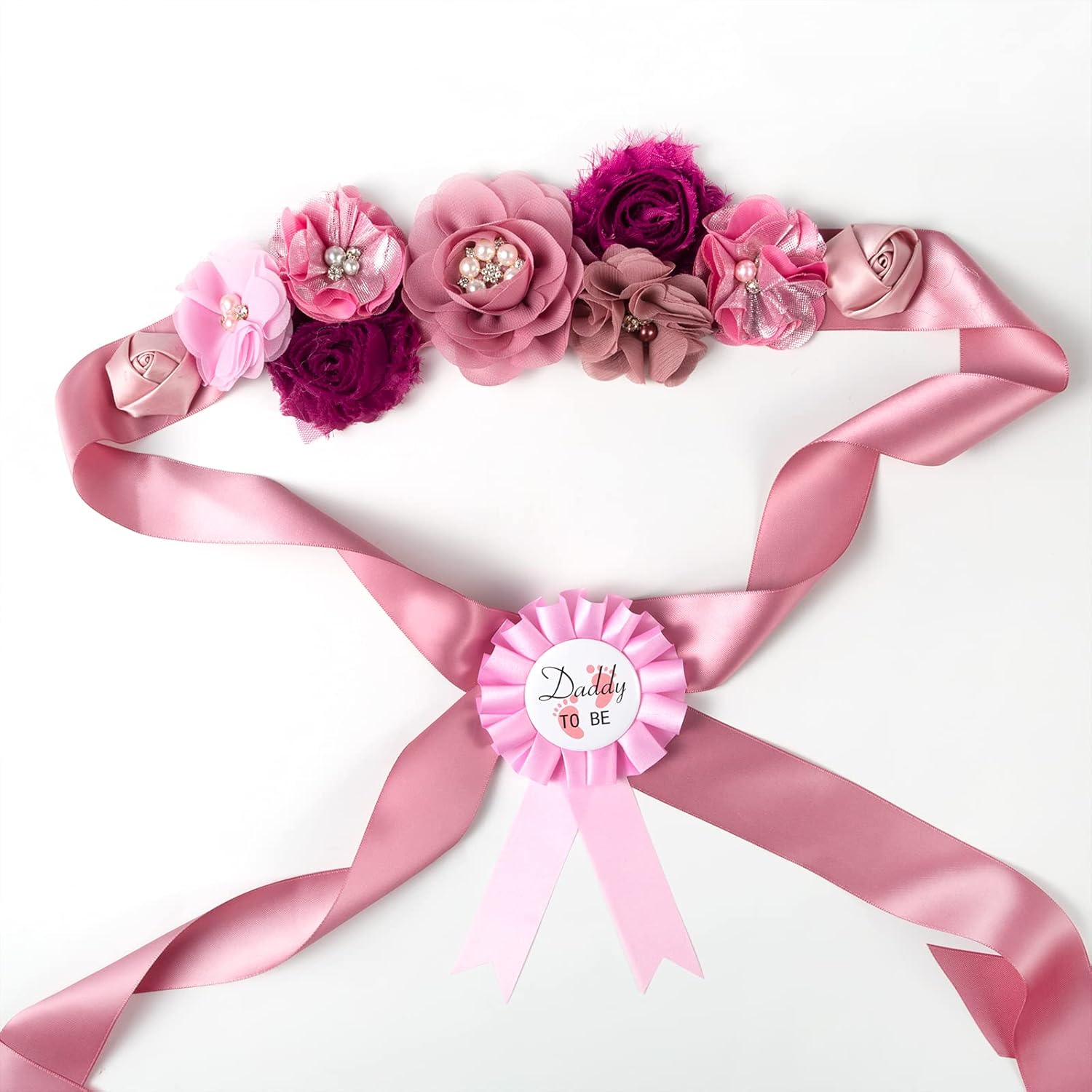 Handmade Floral Pearl Maternity Sash for Mom to Be