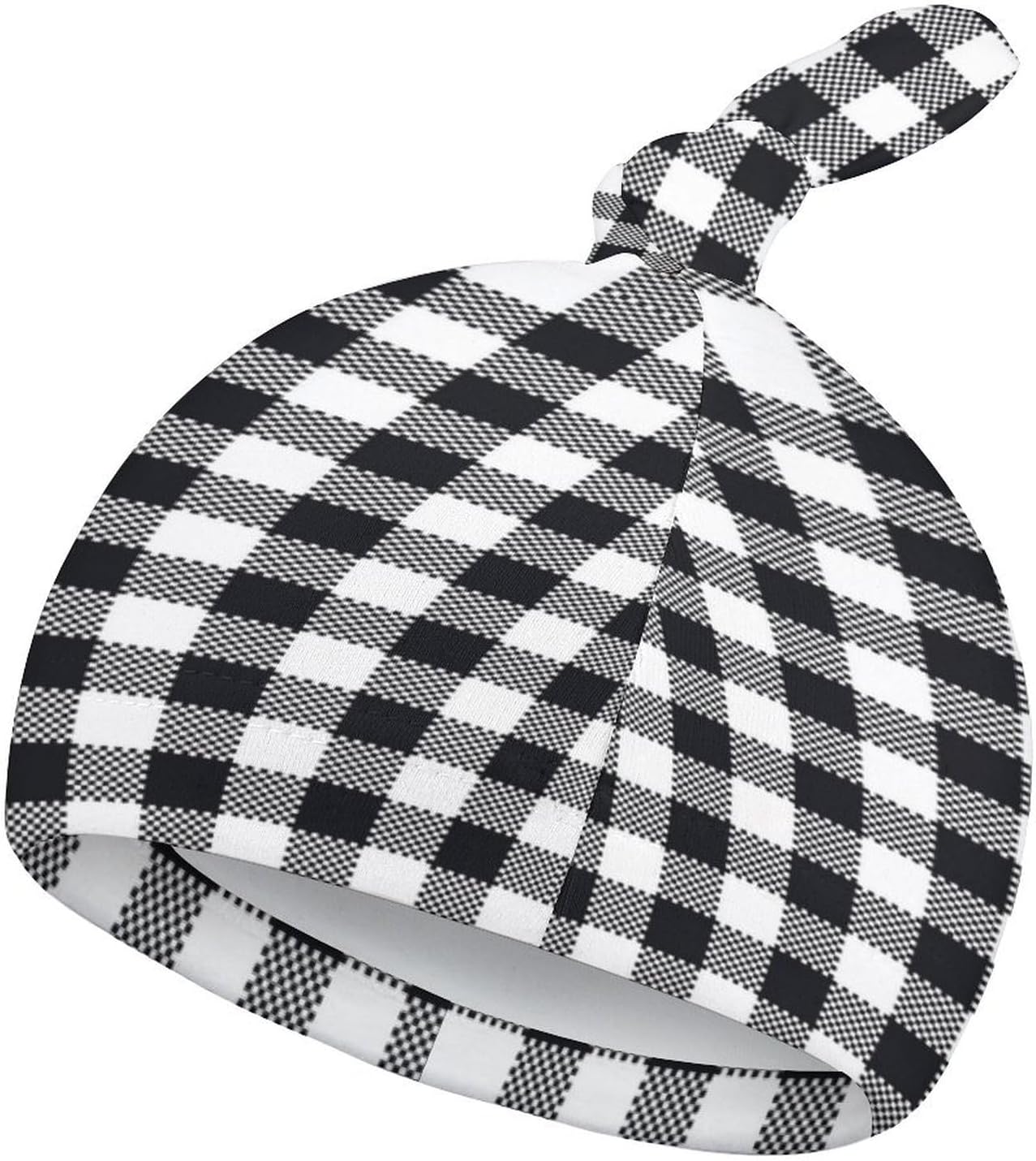 Plaid Black and White Baby Newborn Beanie Hat Set