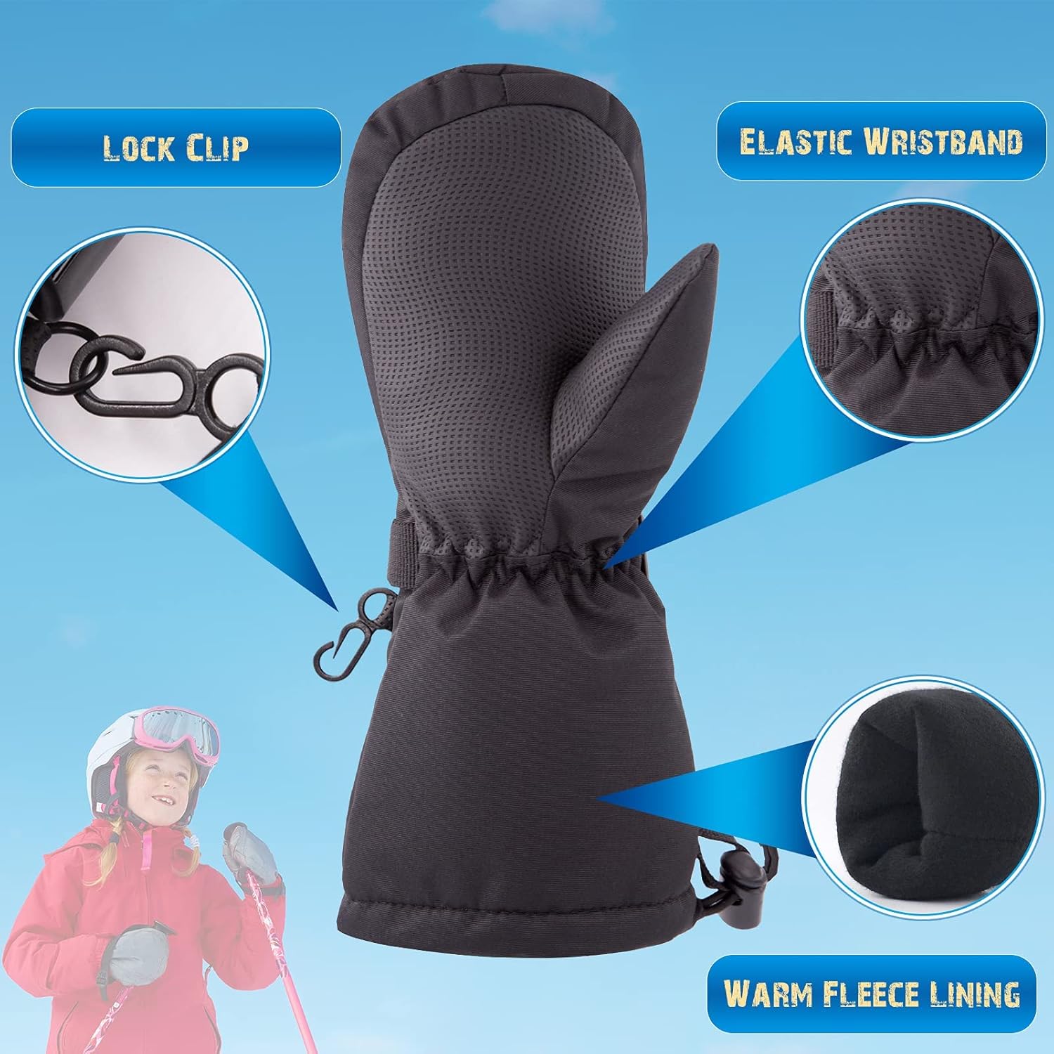 BAVST Winter Kids Waterproof Gloves for Boys Girls