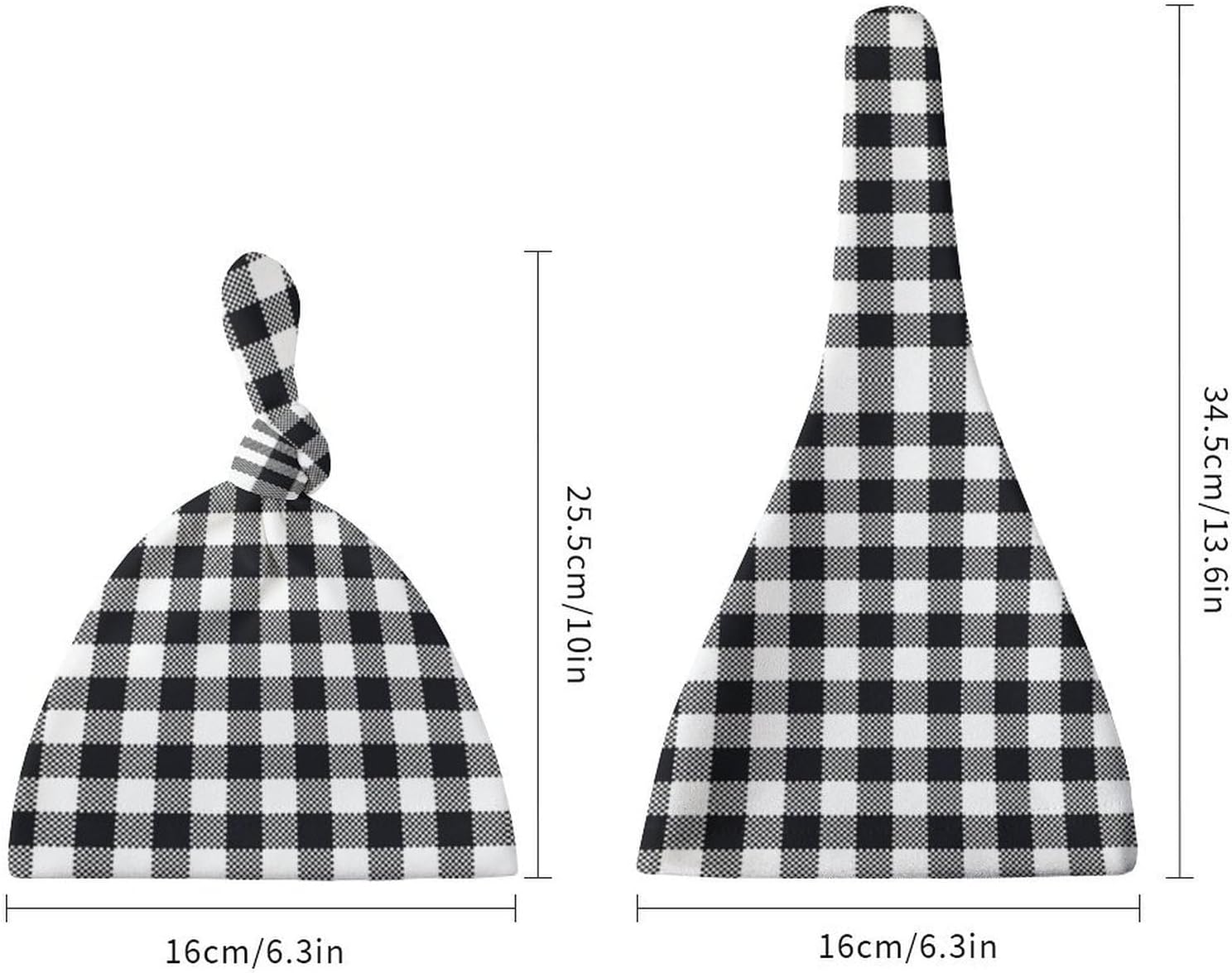 Plaid Black and White Baby Newborn Beanie Hat Set