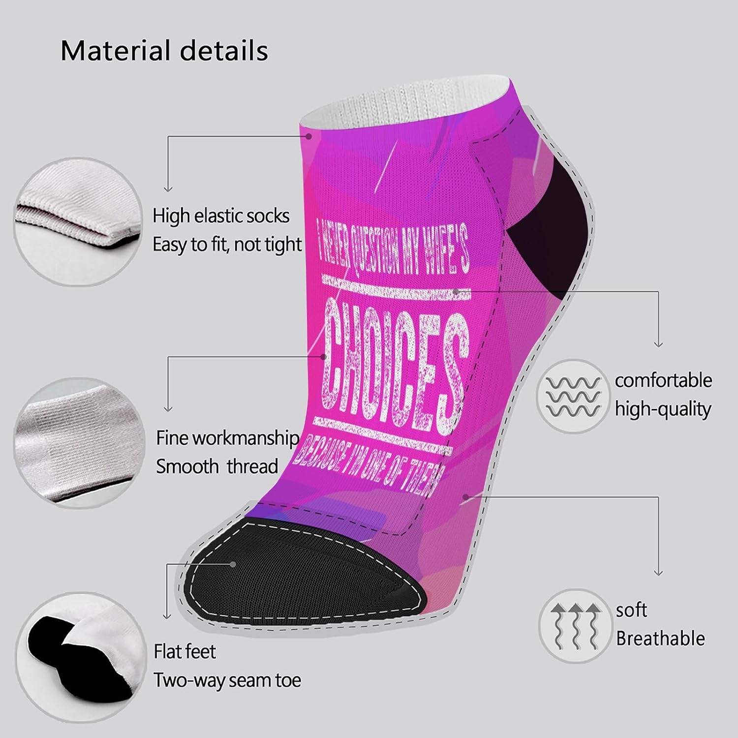 Cheerful Humorous I Never Question My Wifes Choice Mens Kawaii Socks
