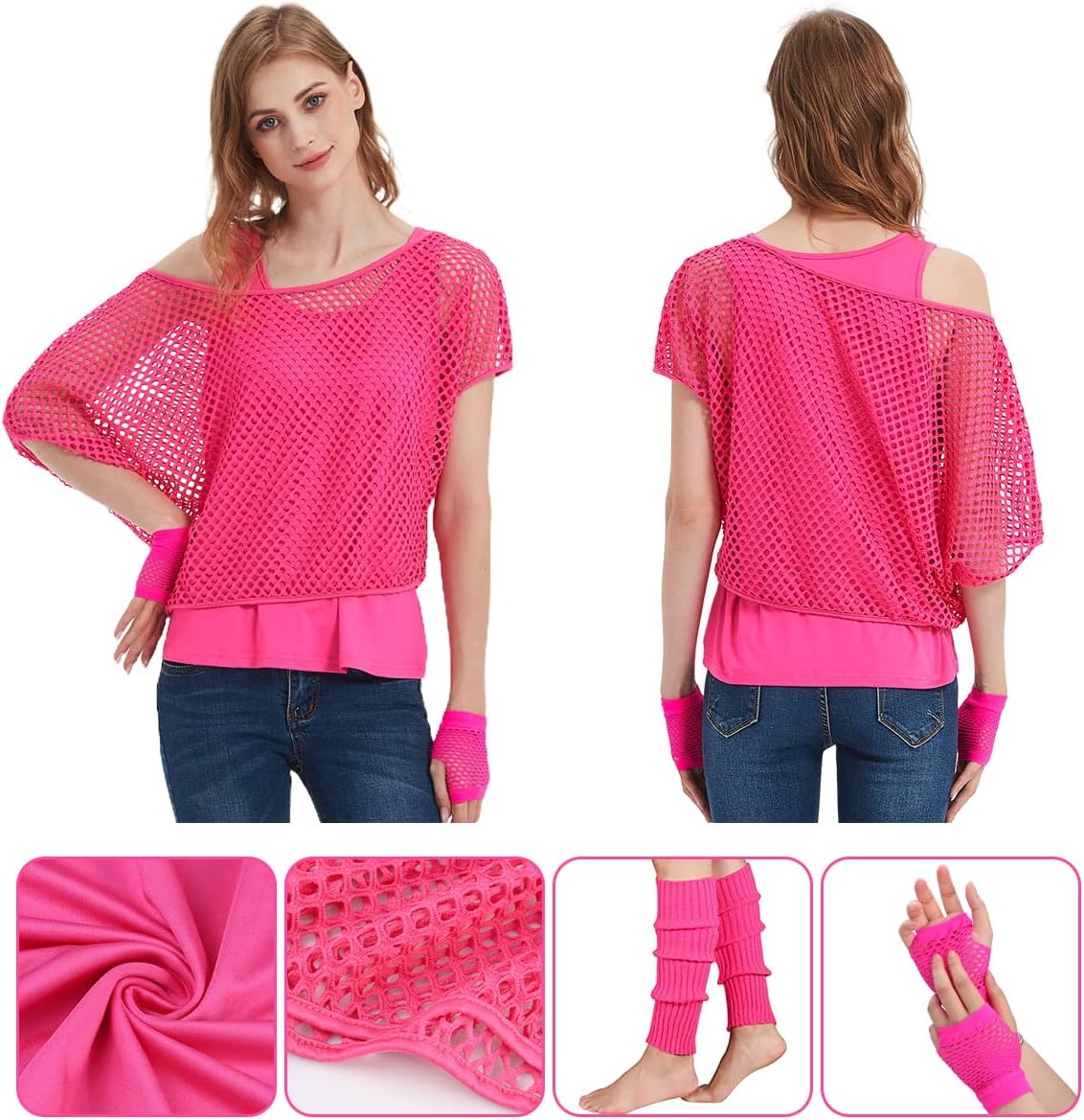 WILDPARTY Womens 80s Neon Fishnet T-Shirt Casual Stylish
